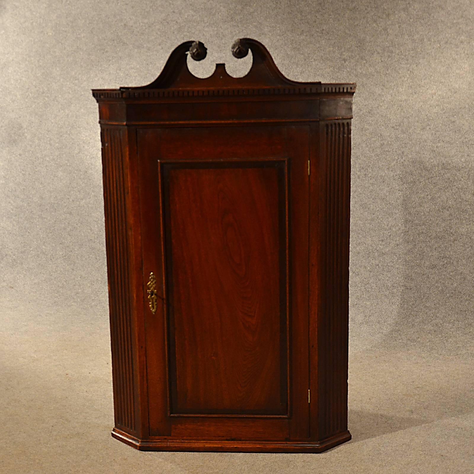 Antique Corner Cupboard Mahogany Swan Neck English Georgian Cabinet, circa1800 5