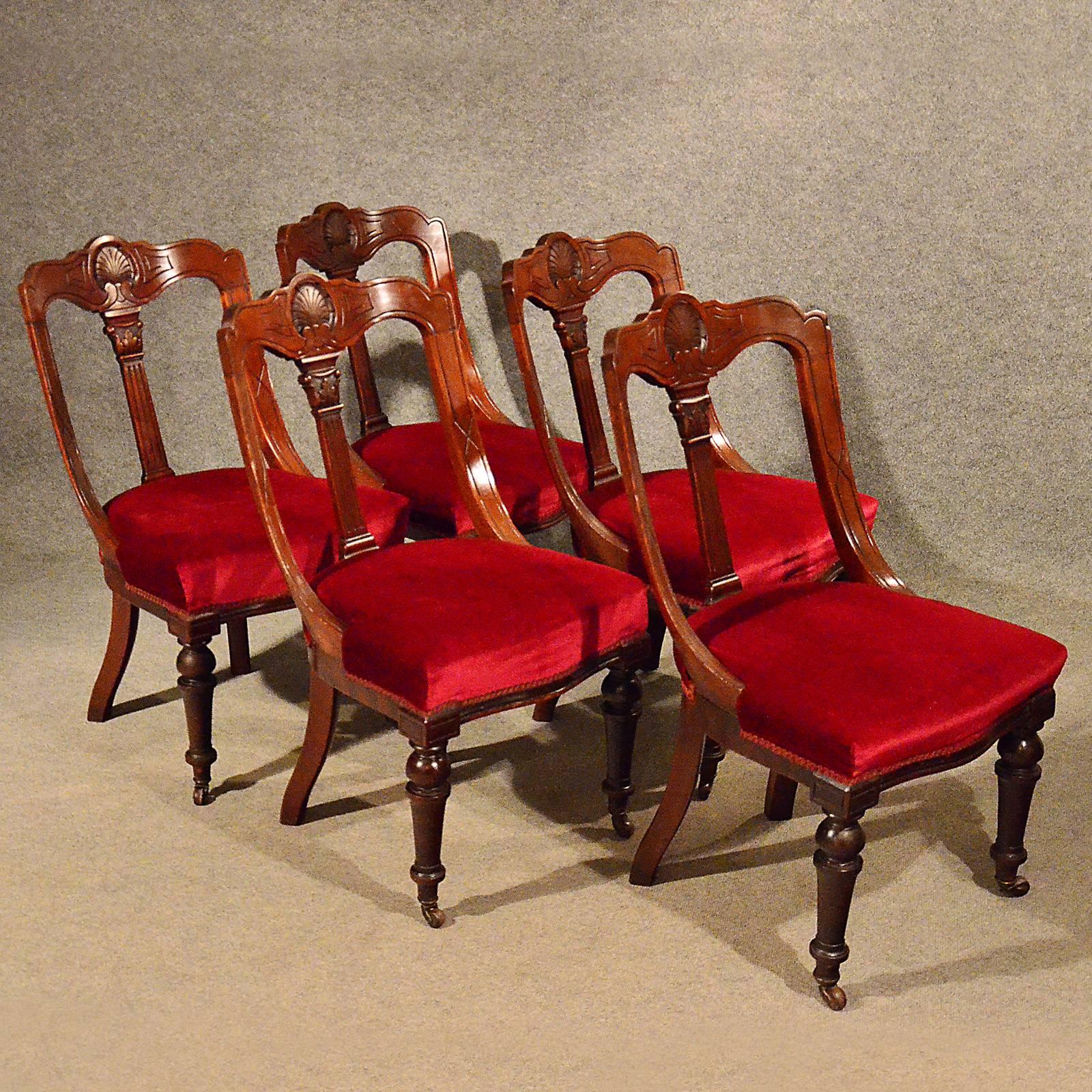 Late 19th Century Antique Dining Chairs Set of Five Quality Mahogany Victorian Aesthetic Period