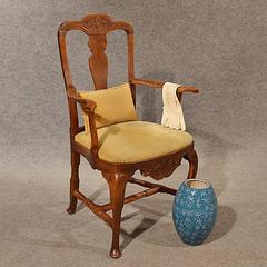 Antique Oak, Ash & Elm Study Desk Elbow Chair Large Wide Armchair, circa 1800