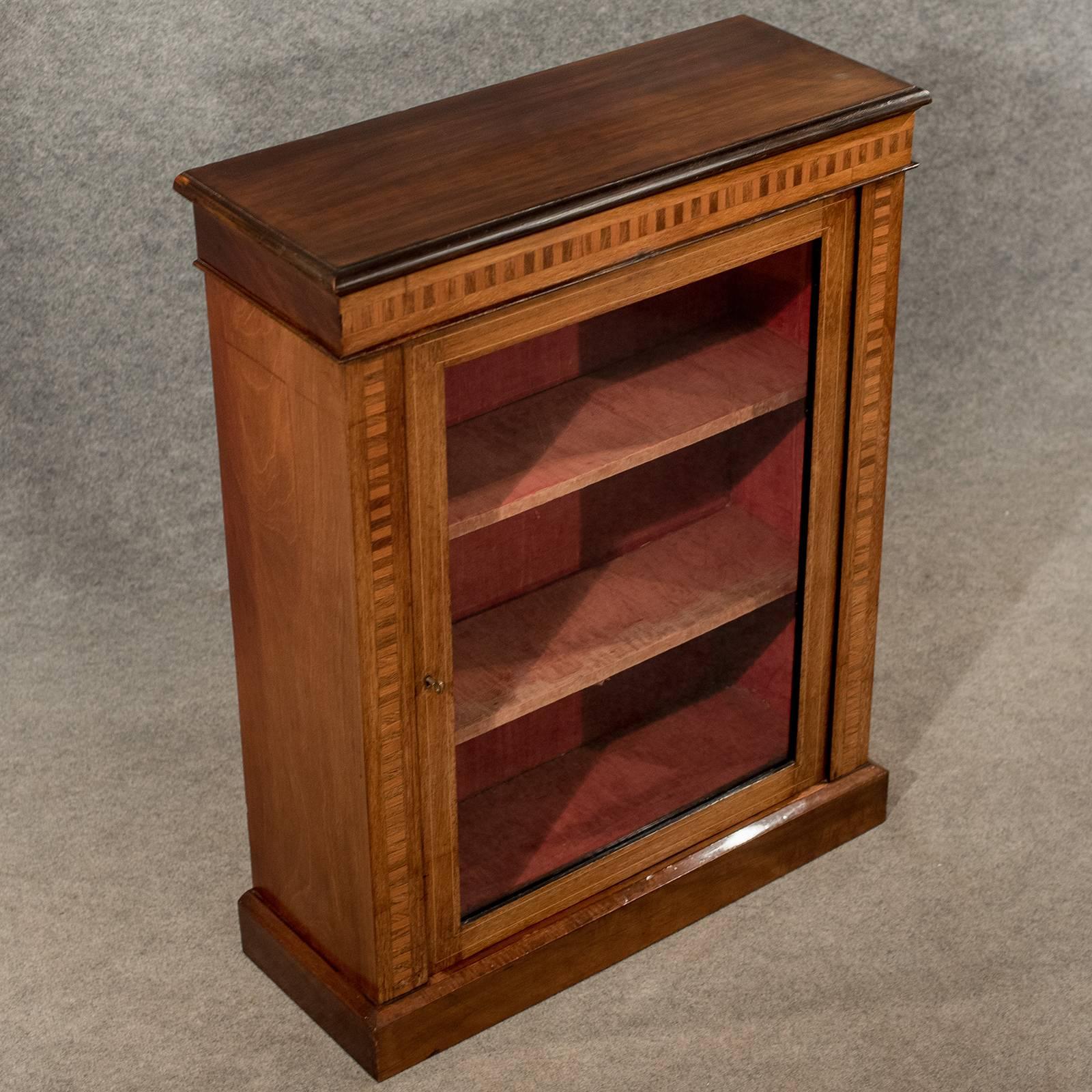 Early 20th Century Antique Display Case China Pier Cabinet, Victorian Inlaid Mahogany, circa 1900