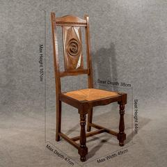 Oak Set of Six Country Dining Kitchen Chairs Rush Seated Edwardian, circa 1910