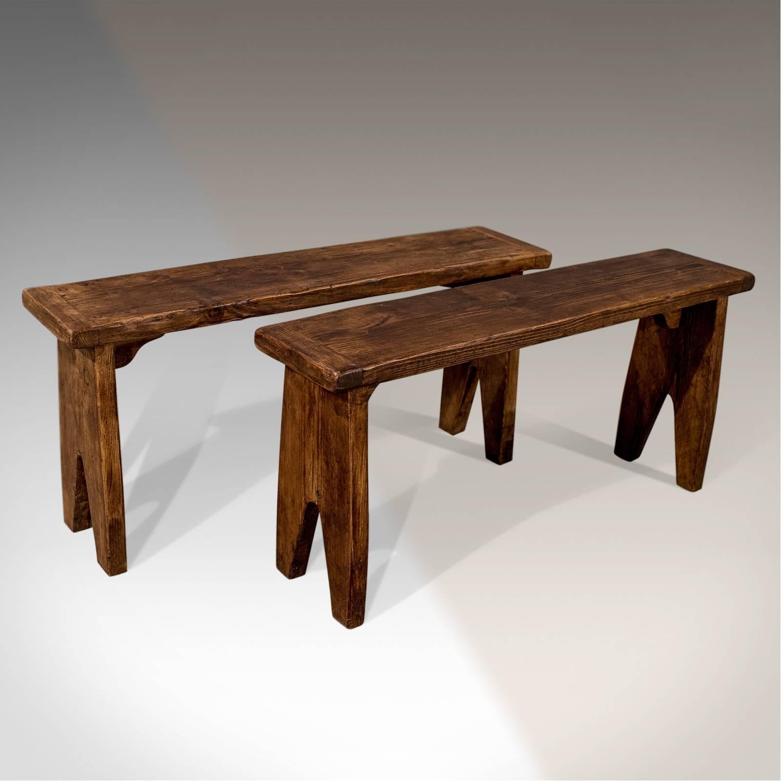Antique Pair of Waxed Pine Benches, 20th Century 2