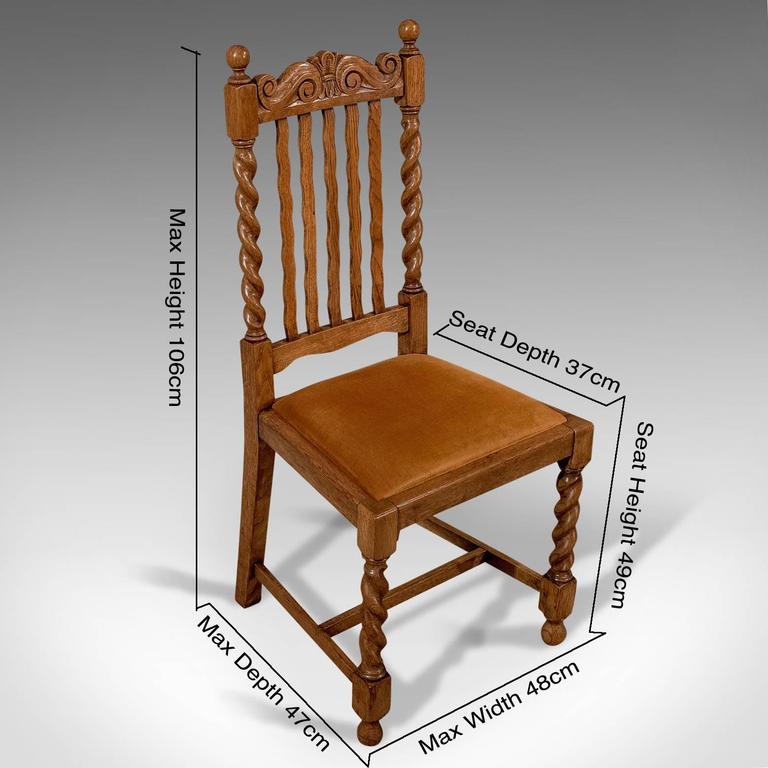 Pair of Oak Barley Twist Dining Side Chairs Quality Edwardian, circa