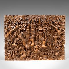 Balinese Carved Wall Panel, Mid-Century Decorative Art