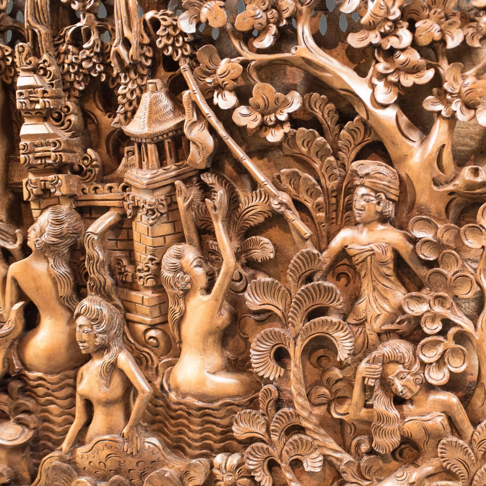Indonesian Balinese Carved Wall Panel, Mid-Century Decorative Art