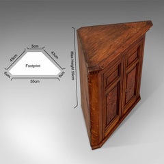 Antiker kleiner Eck-Wandschrank Schrank Eiche & Amboyna Edwardian:: um 1910