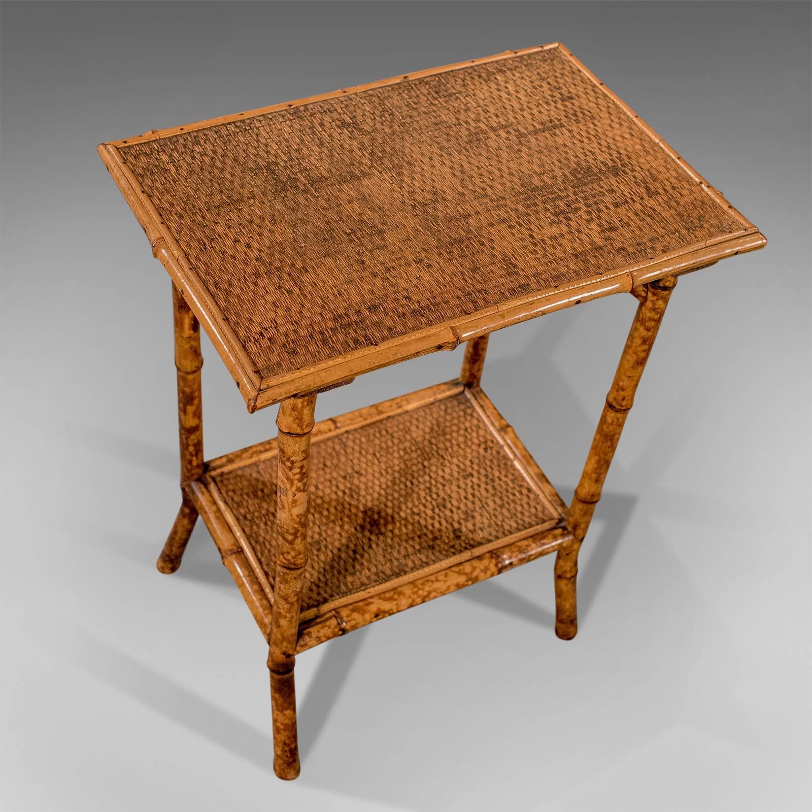 British Colonial Antique Bamboo Lamp Side Table Oriental Victorian Quality Two-Tier, circa 1900