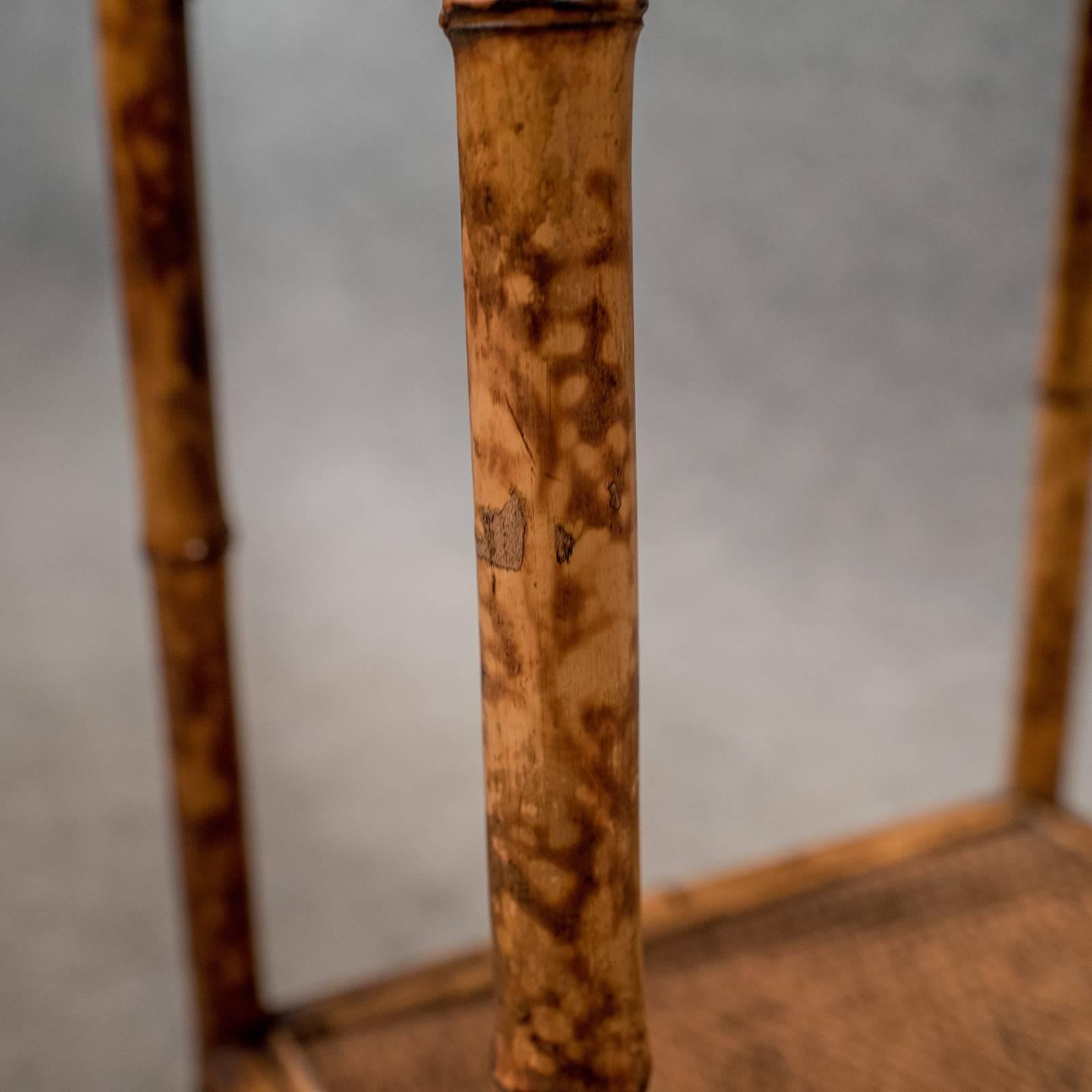 Asian Antique Bamboo Lamp Side Table Oriental Victorian Quality Two-Tier, circa 1900