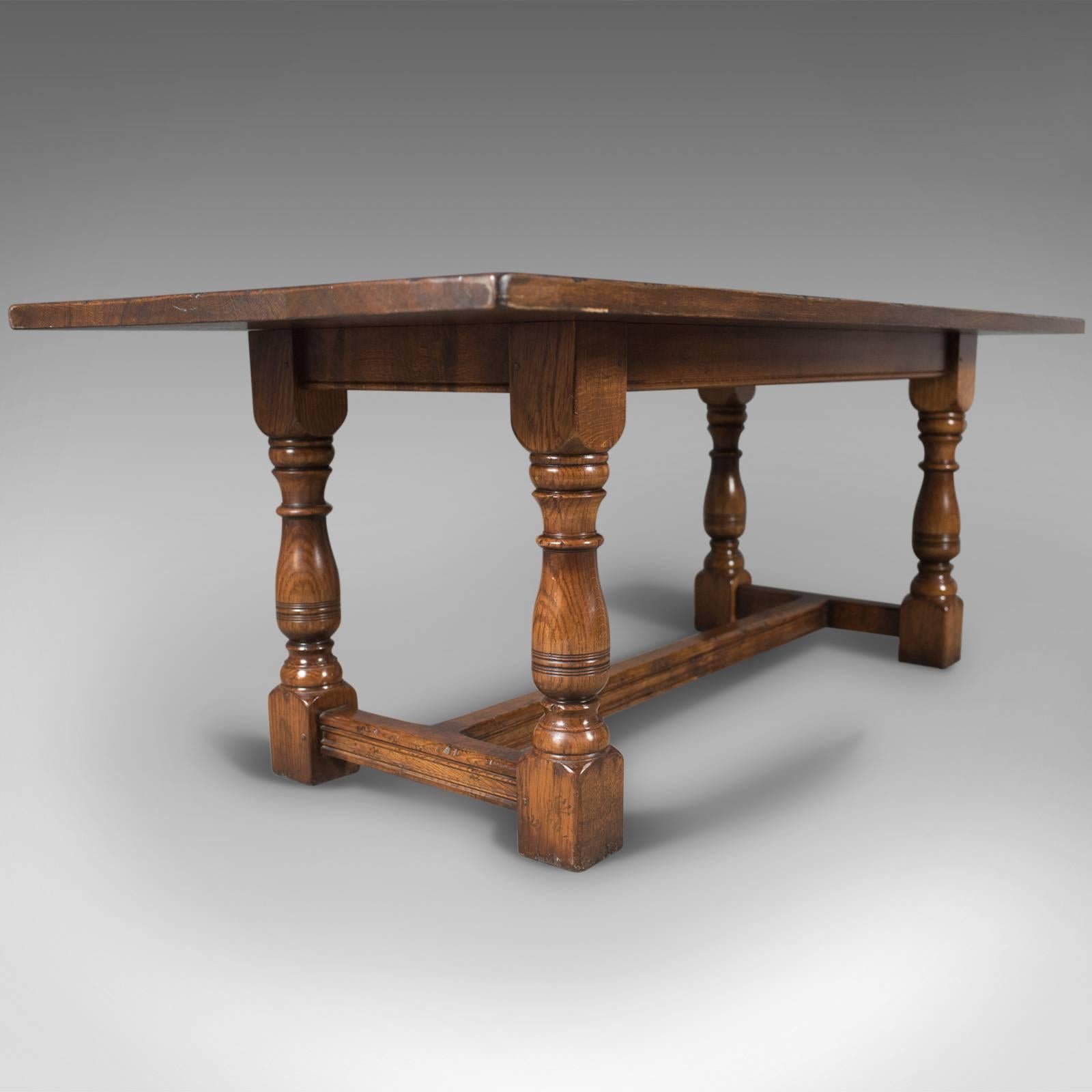 Country Six-Eight-Seat Oak Refectory Table, 17th Century Revival, Late 20th Century