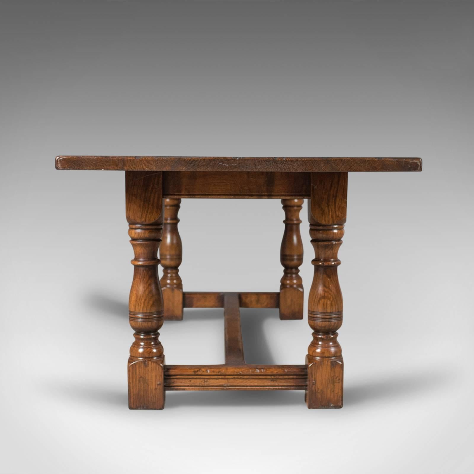 Great Britain (UK) Six-Eight-Seat Oak Refectory Table, 17th Century Revival, Late 20th Century
