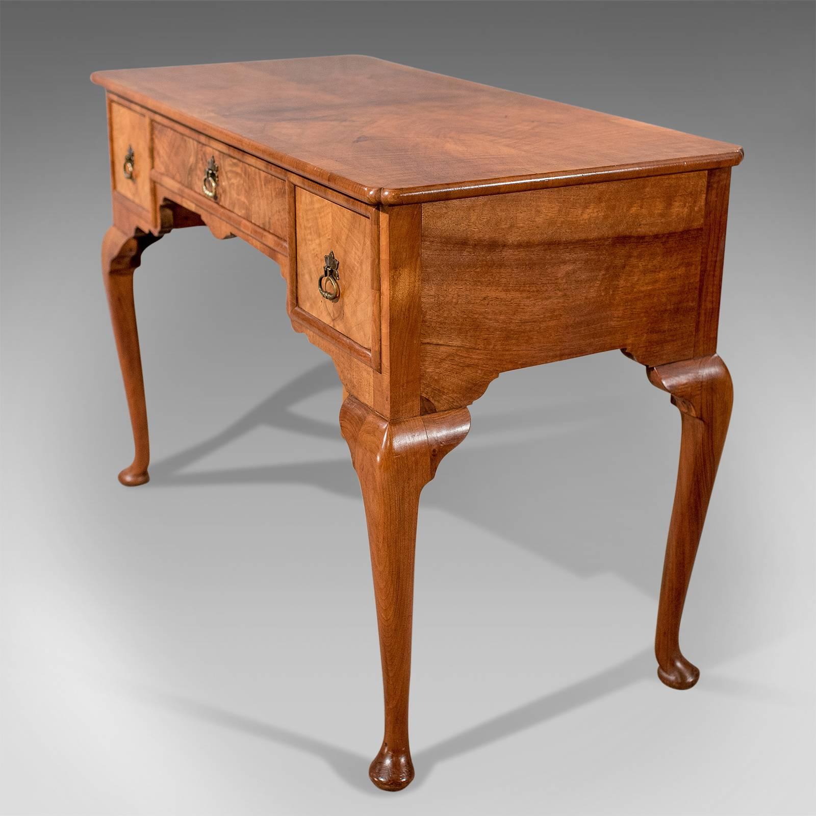 Early 20th Century Writing Desk Library Table, Fine Burr Walnut English Edwardian, circa 1910