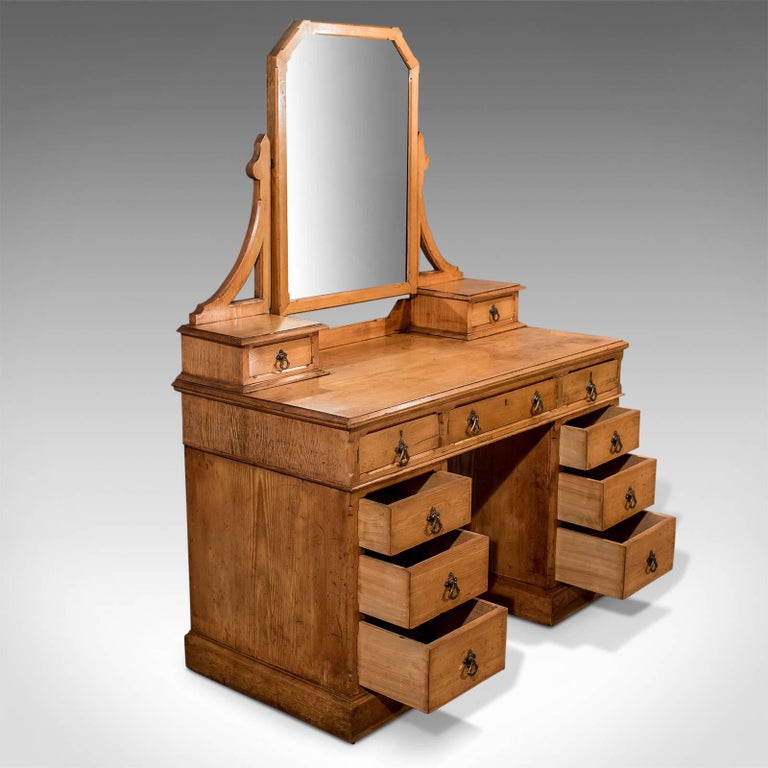 Oak Gothic Dressing Table Vanity Chest Quality English Victorian Circa 1880