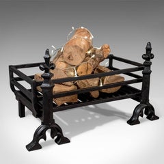 Antique Fire Grate Hearth Basket & Andiron Dogs Cast Iron Victorian, circa 1900