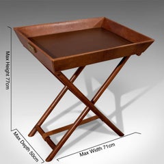 Quality Leather Butlers Stand Tray Side Drinks Occasional Table, 20th Century