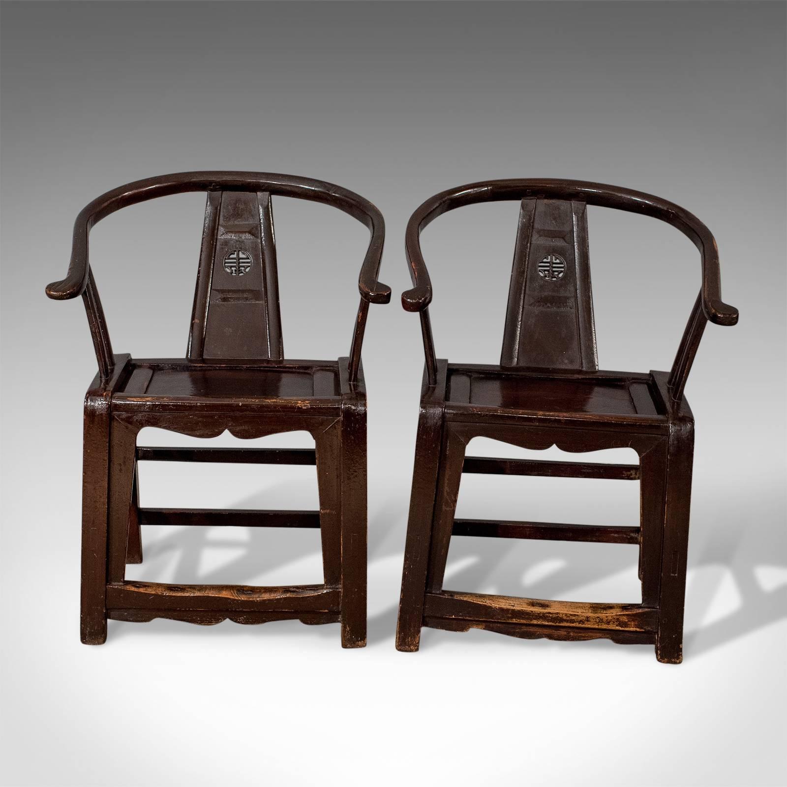 Pair of Chinese Oriental Asian Carver Elbow Horseshoe Armchairs, circa 1890 2
