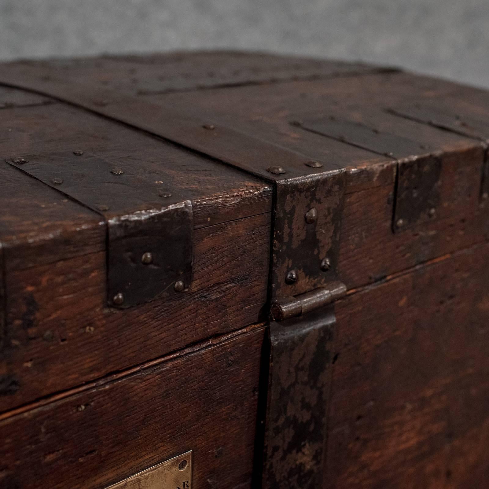 Regency English Oak Silver Chest Shipping Storage Trunk, Lambert London, circa 1830