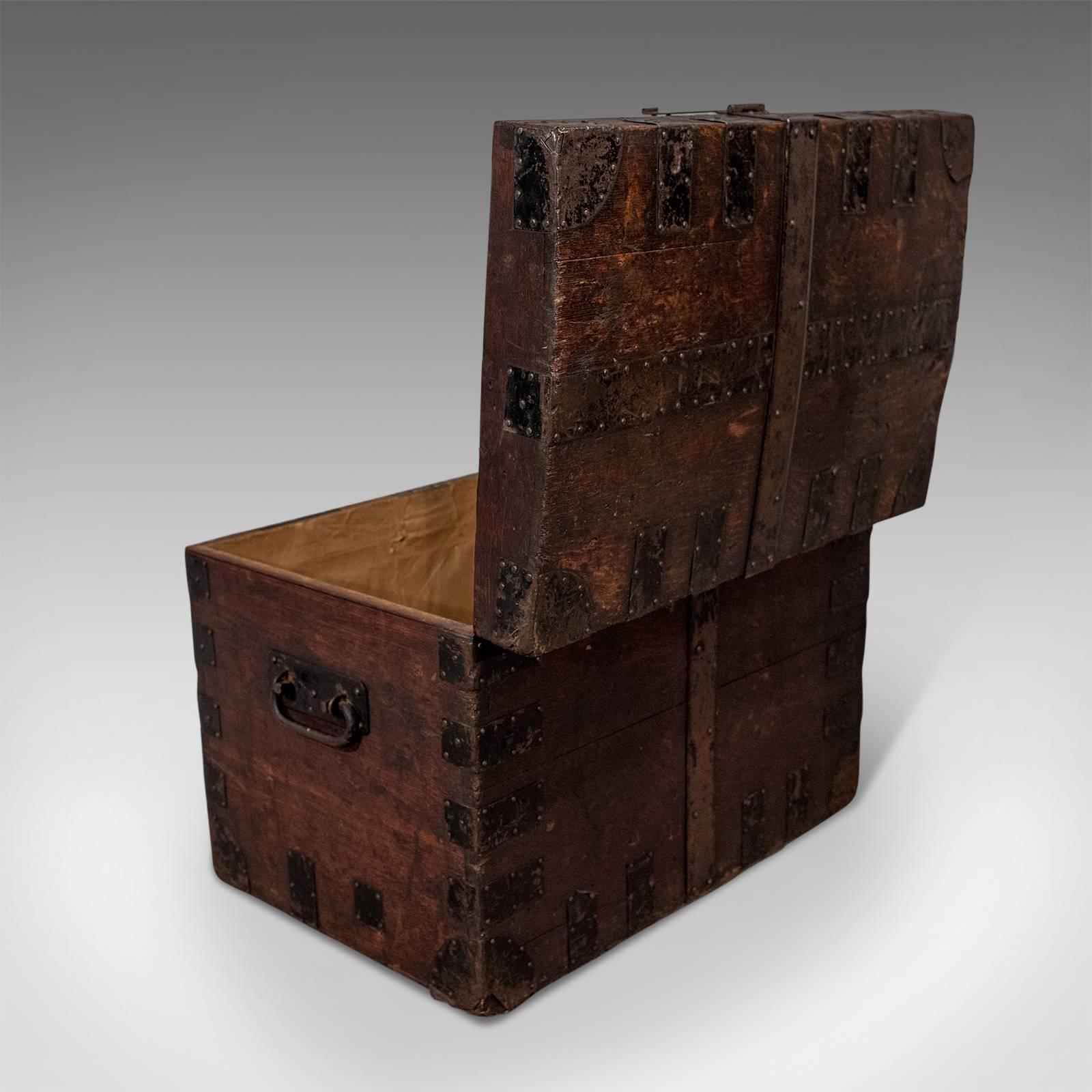 19th Century English Oak Silver Chest Shipping Storage Trunk, Lambert London, circa 1830