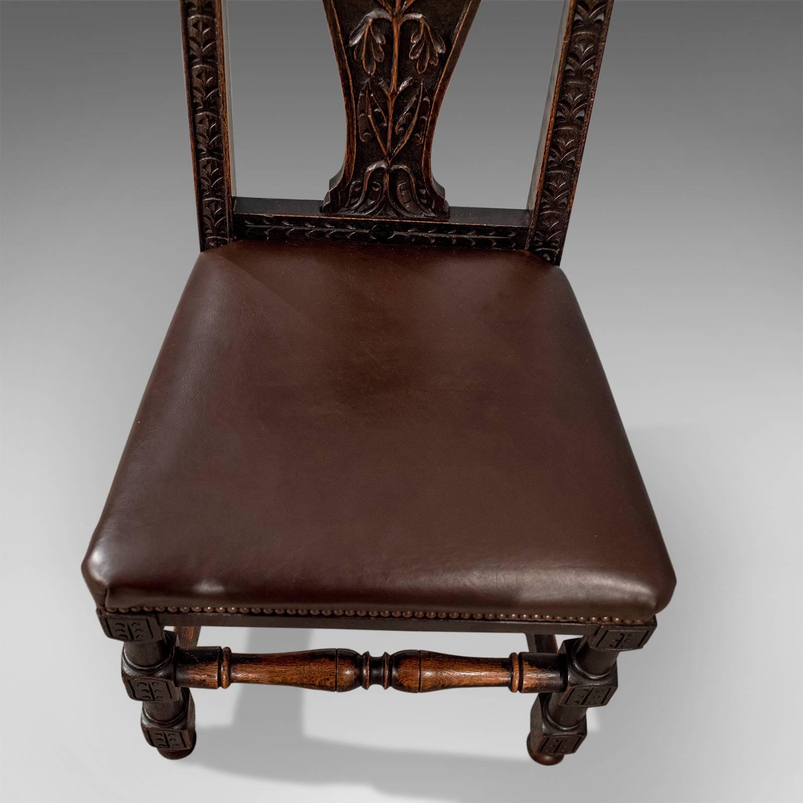 Set of Four Quality Oak Dining Chairs English Victorian Leather Seats circa 1870 4