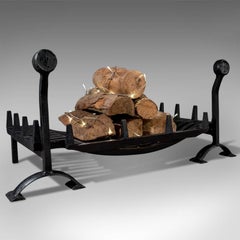 Antique Fire Grate Cast Iron Fire Basket and Andiron Dogs, circa 1900