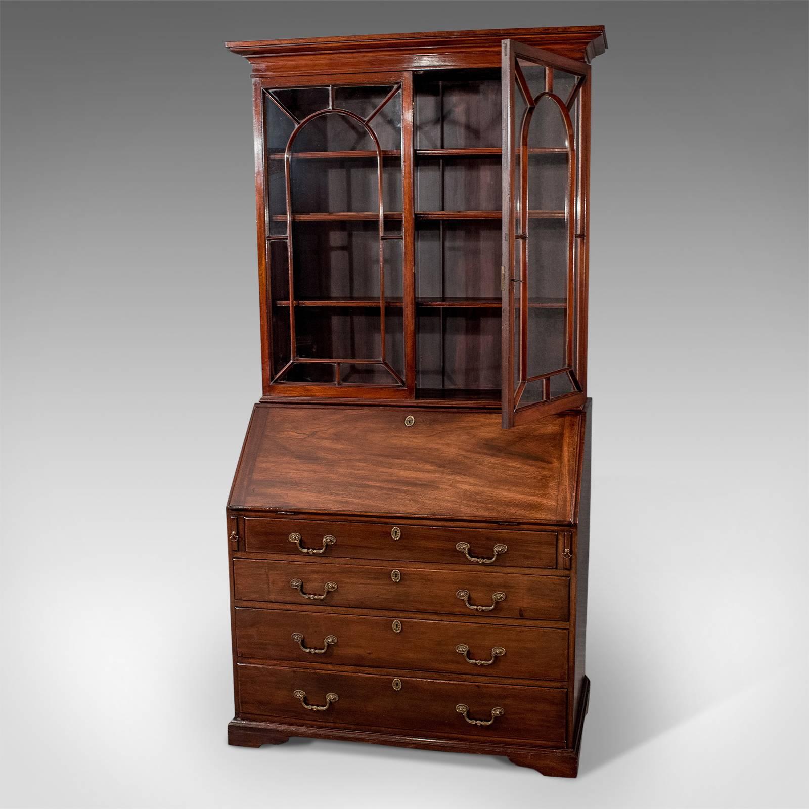 Antique Bureau Bookcase Display Cabinet Mahogany Quality English Georgian In Good Condition In Hele, Devon, GB