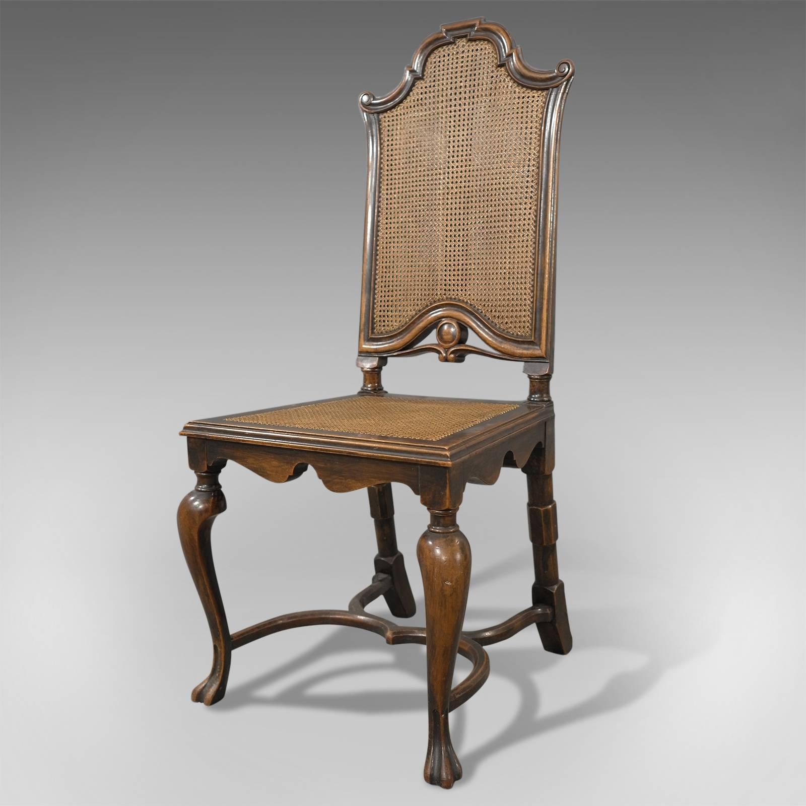 British Set of Six, Antique Dining Chairs, Liberty of London, Walnut, Cane, Circa 1880