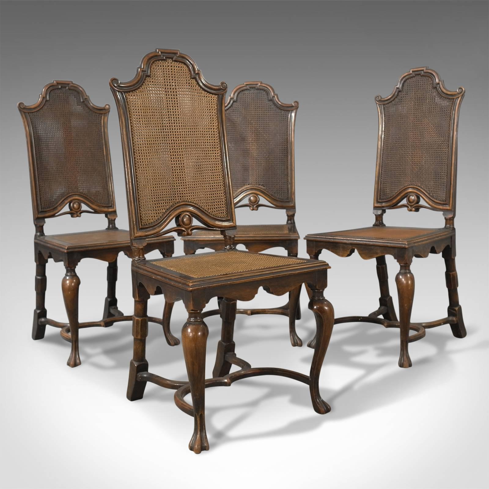 Set of Six, Antique Dining Chairs, Liberty of London, Walnut, Cane, Circa 1880 In Fair Condition In Hele, Devon, GB