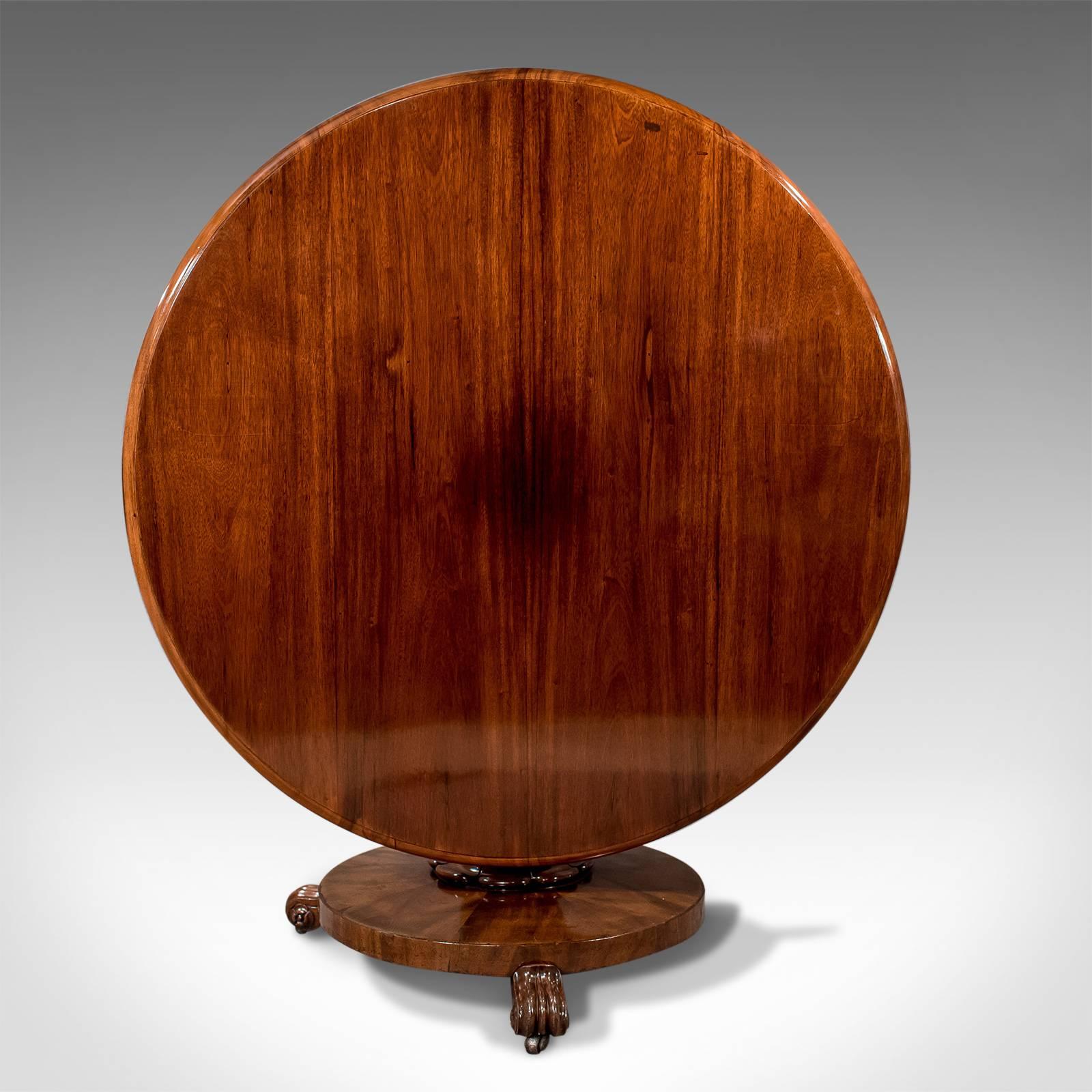 19th Century Antique Rosewood Circular Dining Table, English Regency, circa 1830