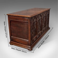 Antique Oak Carved Coffer Chest Storage Trunk, English, circa 1750