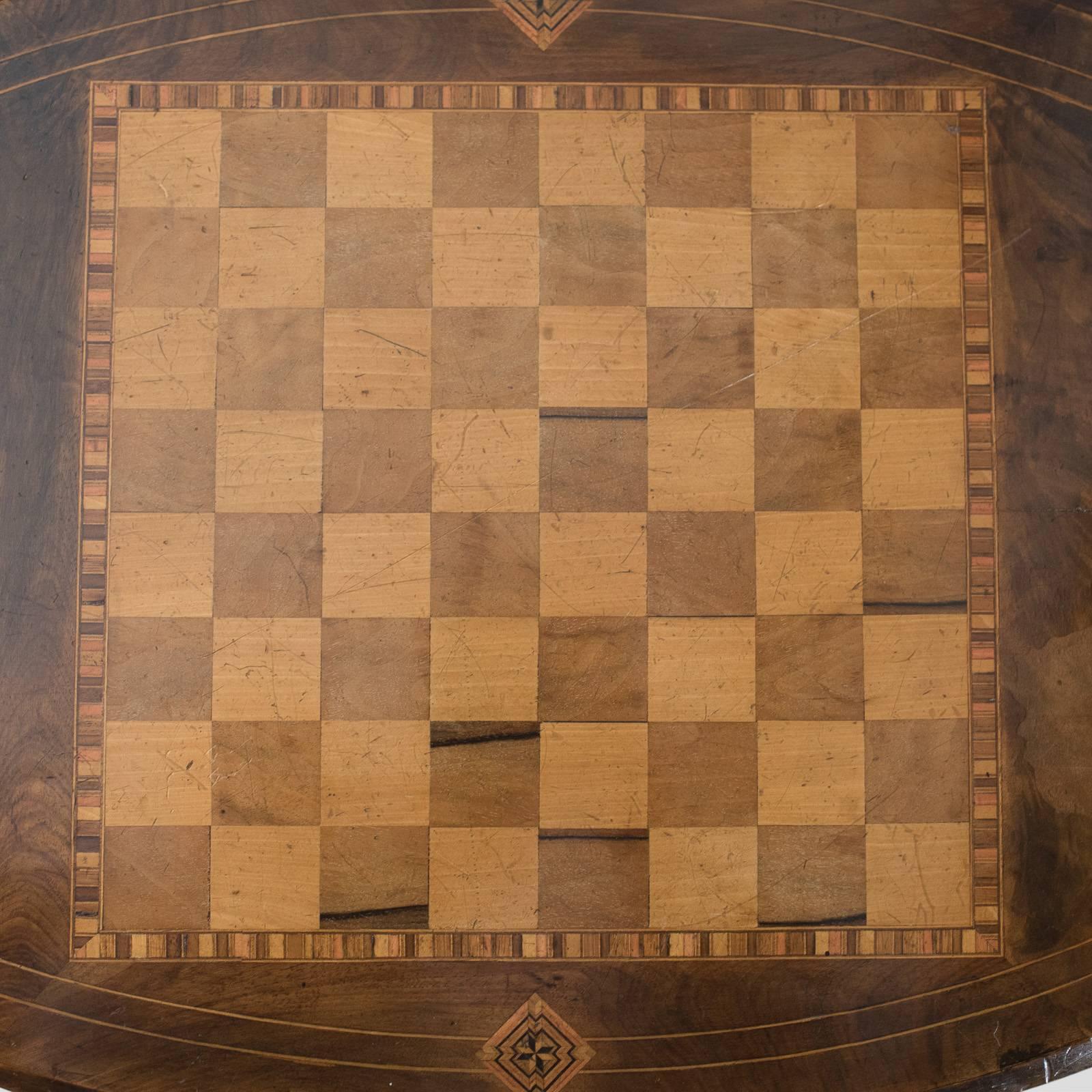 Walnut Victorian Antique Side Table with Inlaid Chessboard, English, circa 1880