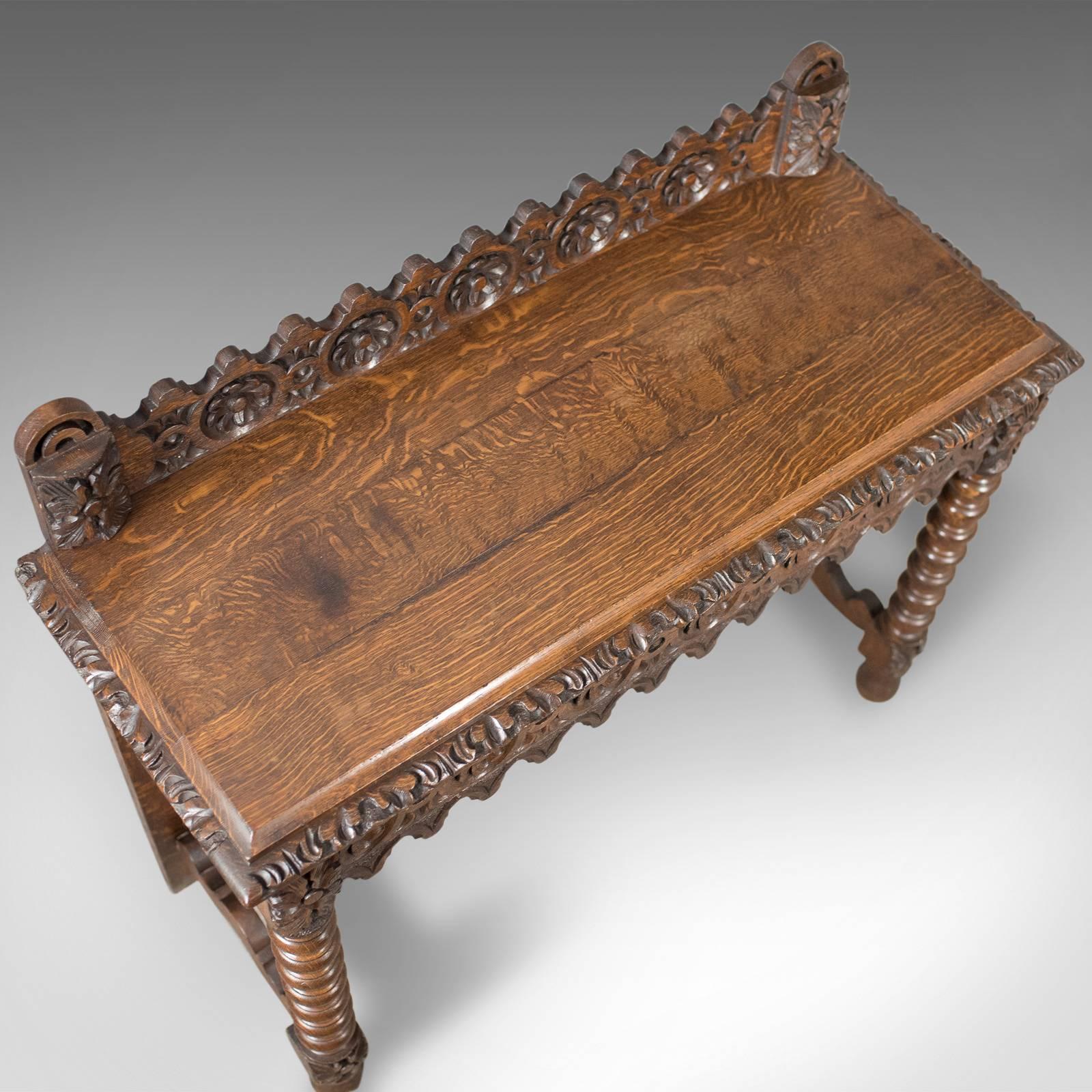 Victorian Antique Console Table, 19th Century Scottish Carved Oak