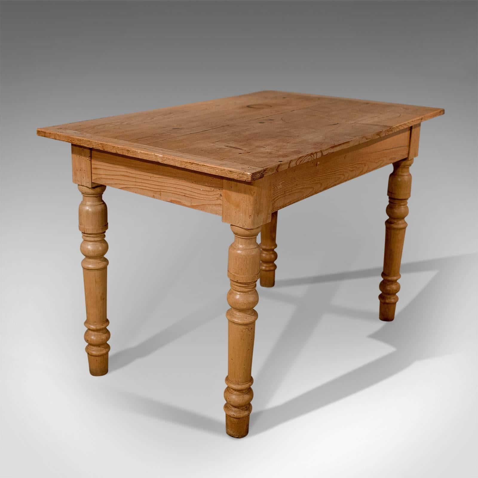 Victorian Pine Kitchen Dining Country Table with Storage under Top, circa 1900 4