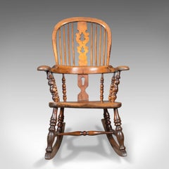 Fauteuil à bascule Windsor ancien de style victorien:: fauteuil anglais:: Yorkshire:: vers 1850