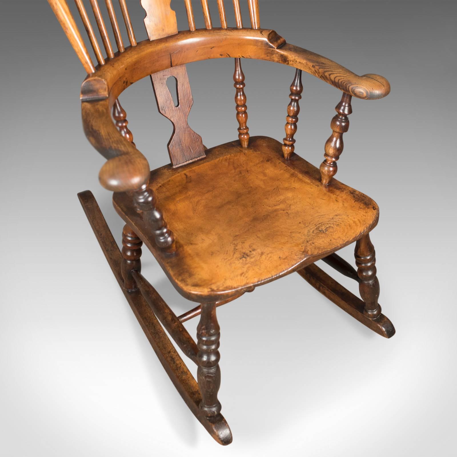 19th Century Victorian Antique Windsor Rocking Chair, English Armchair, Yorkshire, circa 1850