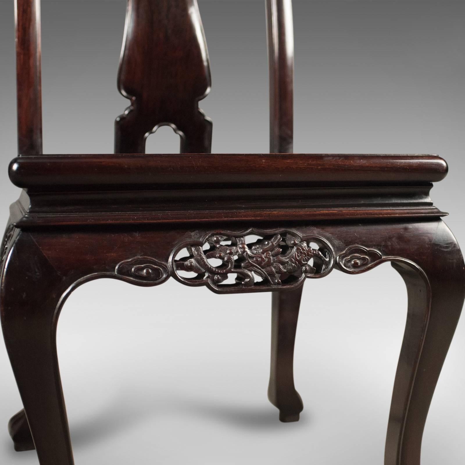 Traditional Oriental Rosewood Dining Table and Set of Six Chairs, Carved Suite 1