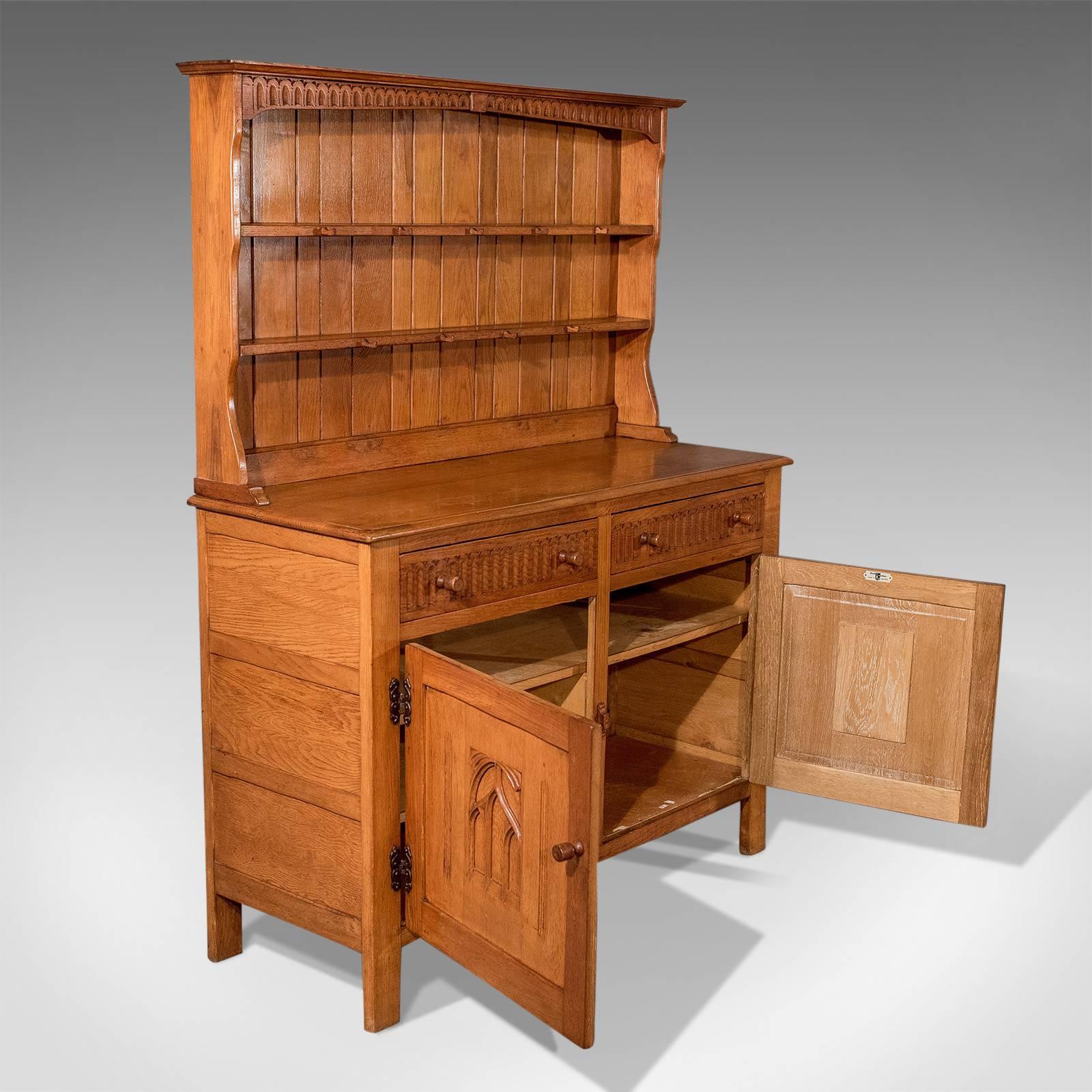 Oak Kitchen Display Dresser Cabinet English Art Deco Period Mid-20th Century 1