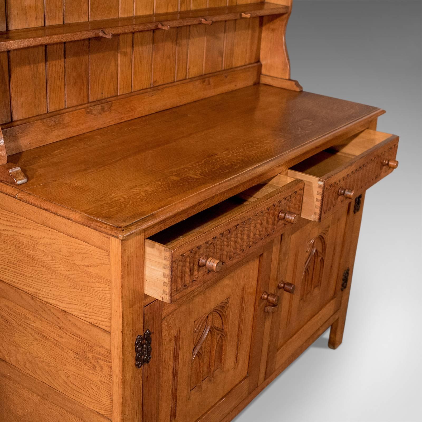 Oak Kitchen Display Dresser Cabinet English Art Deco Period Mid-20th Century 6