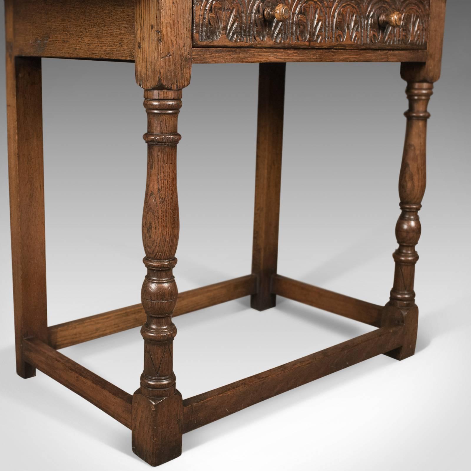 Antique Drop Flap Side Table, Victorian 17th Century Revival, English Oak 3