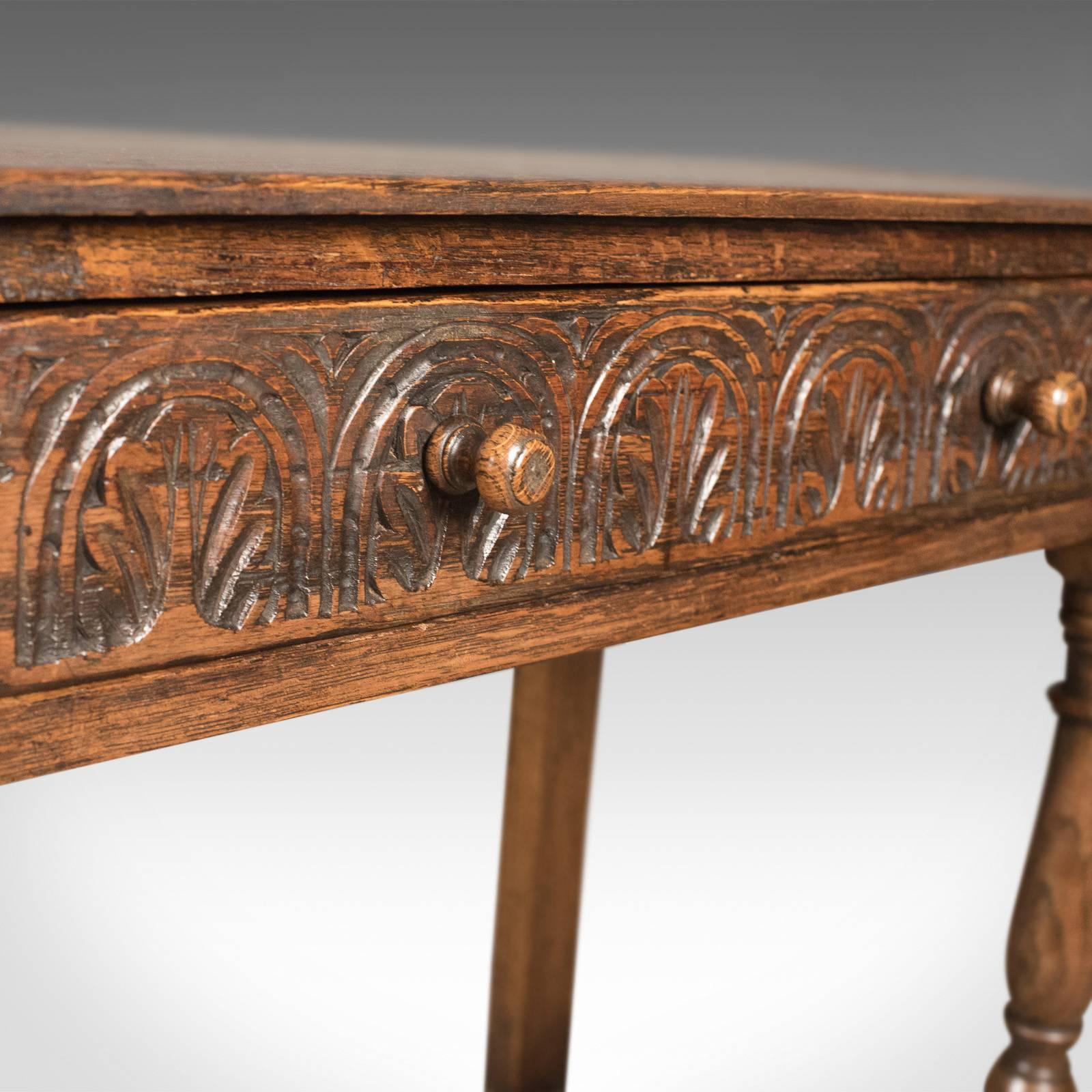 Antique Drop Flap Side Table, Victorian 17th Century Revival, English Oak 2