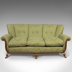 Antique Sofa, English Green Edwardian Three-Seat Settee, circa 1910