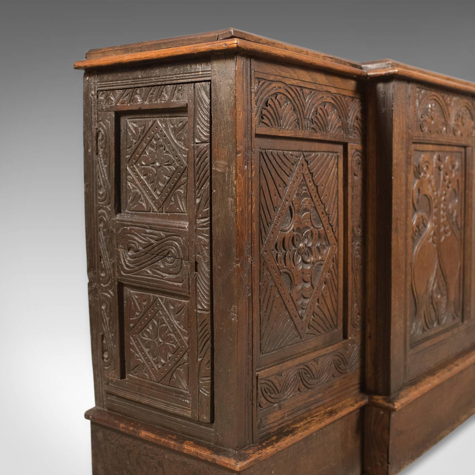 Antique Long Cupboard, English Carved Oak Dresser Base Cabinet 1