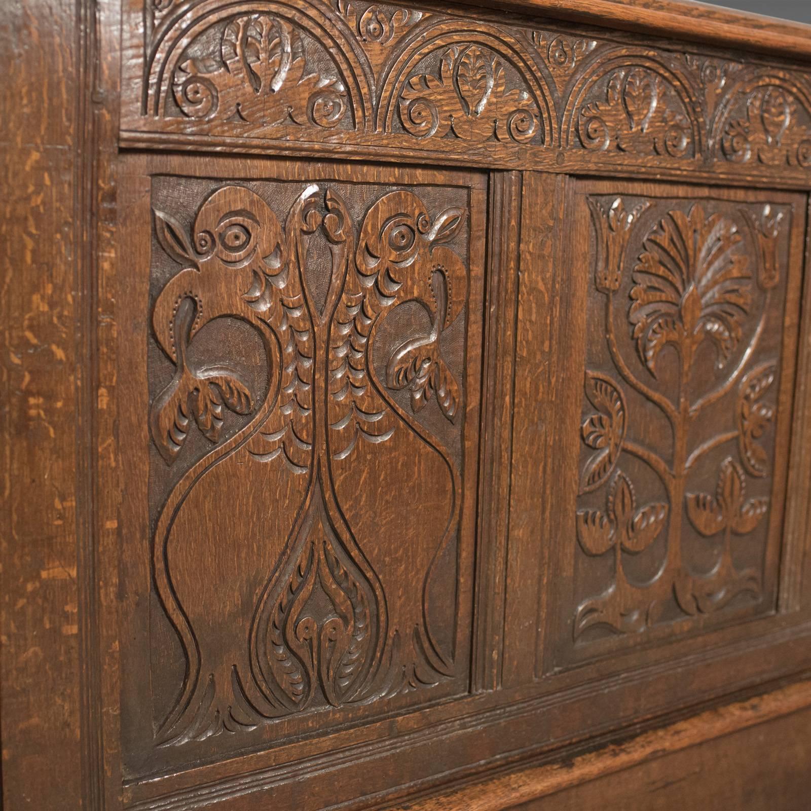 Antique Long Cupboard, English Carved Oak Dresser Base Cabinet 2