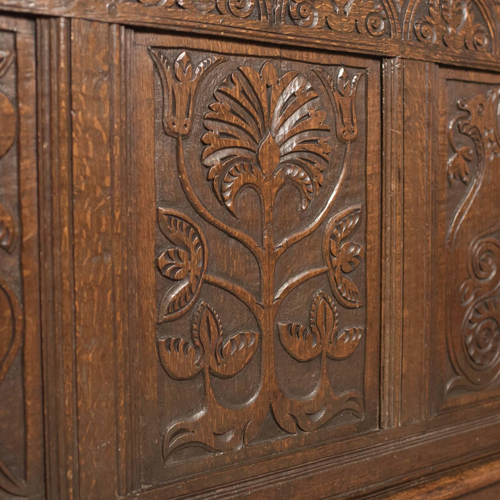 Antique Long Cupboard, English Carved Oak Dresser Base Cabinet 3