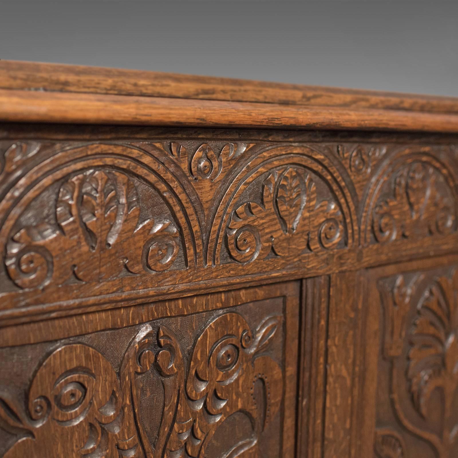 Antique Long Cupboard, English Carved Oak Dresser Base Cabinet 4