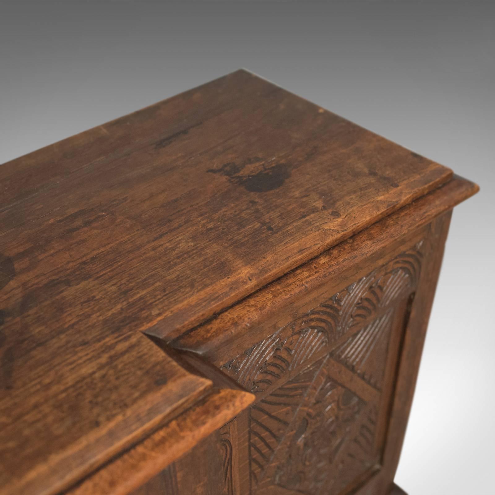 18th Century Antique Long Cupboard, English Carved Oak Dresser Base Cabinet