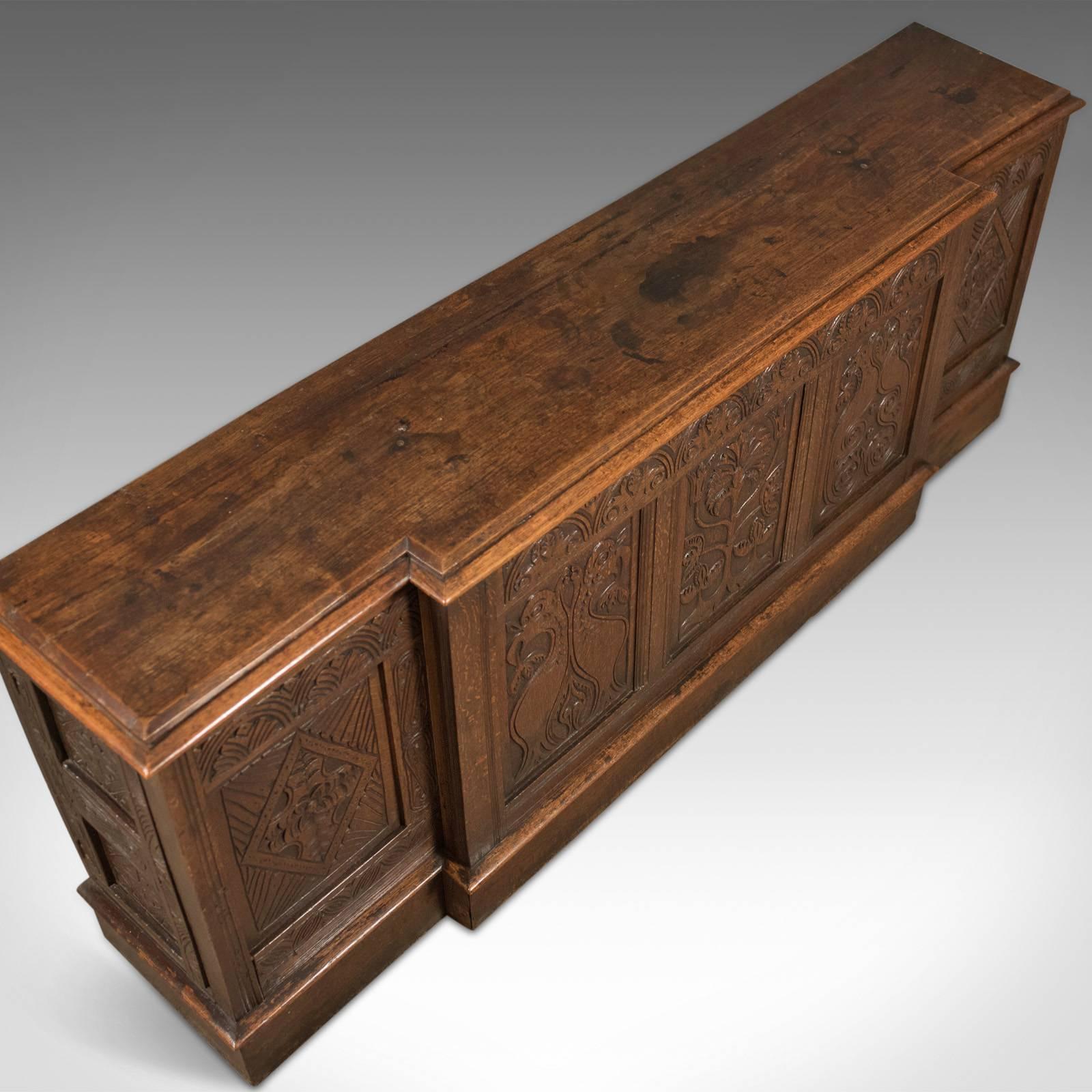 Antique Long Cupboard, English Carved Oak Dresser Base Cabinet In Good Condition In Hele, Devon, GB