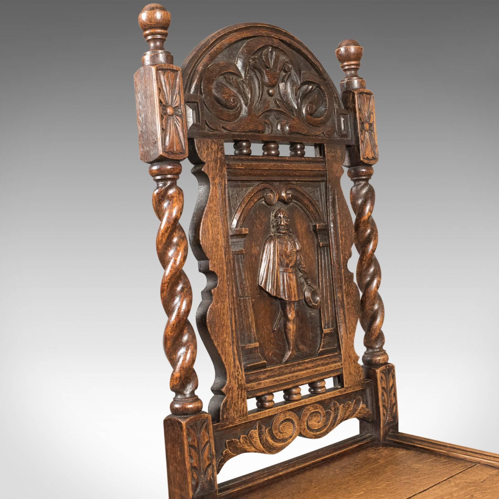 Victorian Antique Flemish Hall Chair, Carved Oak, circa 1900