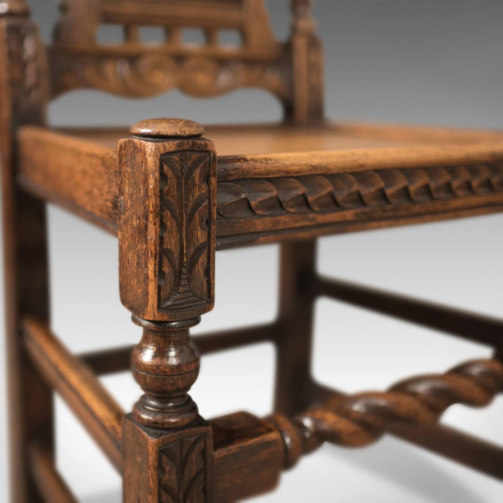 20th Century Antique Flemish Hall Chair, Carved Oak, circa 1900