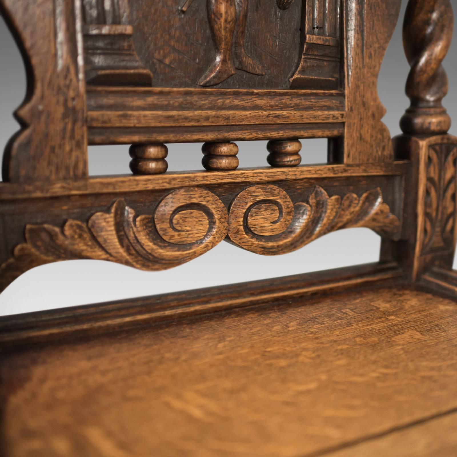 Antique Flemish Hall Chair, Carved Oak, circa 1900 1