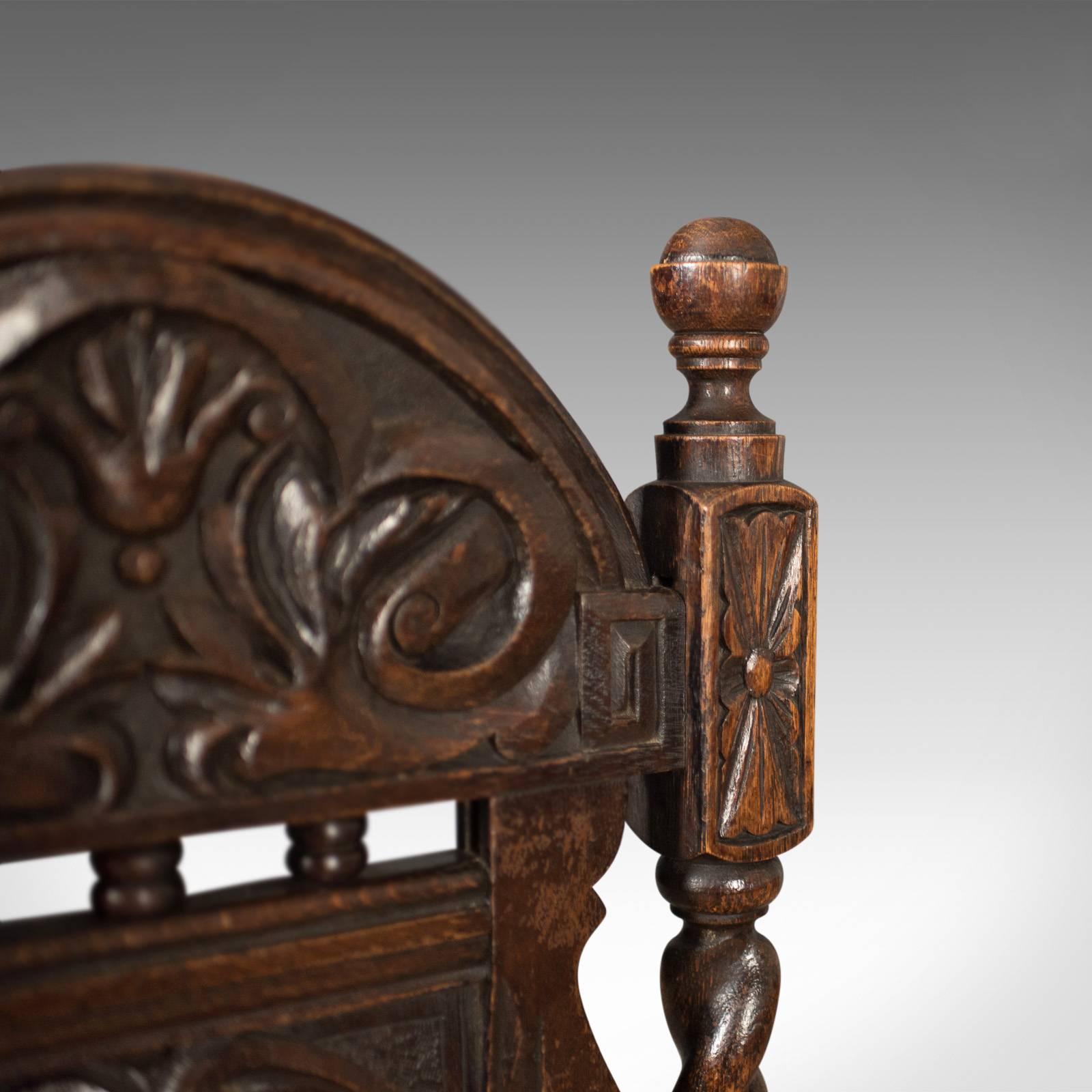 Antique Flemish Hall Chair, Carved Oak, circa 1900 2
