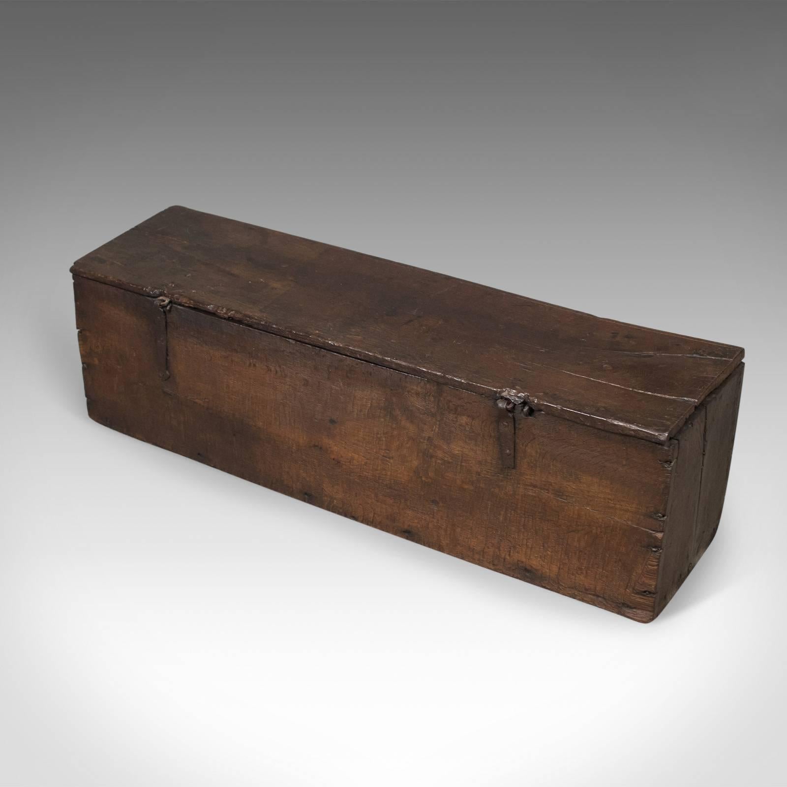 Charles II Antique Coffer in Oak, Six Plank Sword Chest, English, Mid-17th Century Trunk